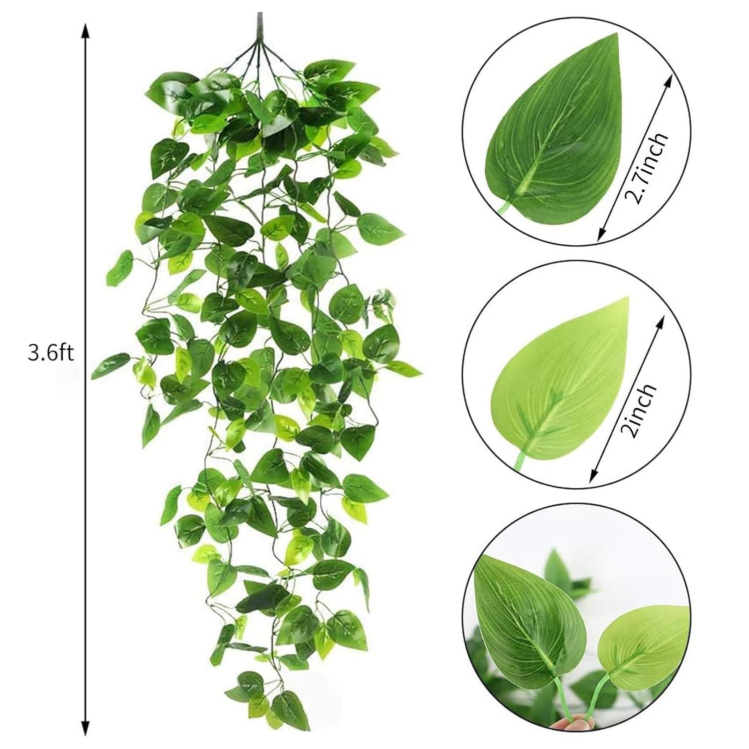 2pcs Artificial Hanging Plants 3.6ft Fake Ivy Vine Fake Ivy Leaves for Wedding Wall House Room Patio Indoor Outdoor Home Shelf Office Decor (No Baskets) A