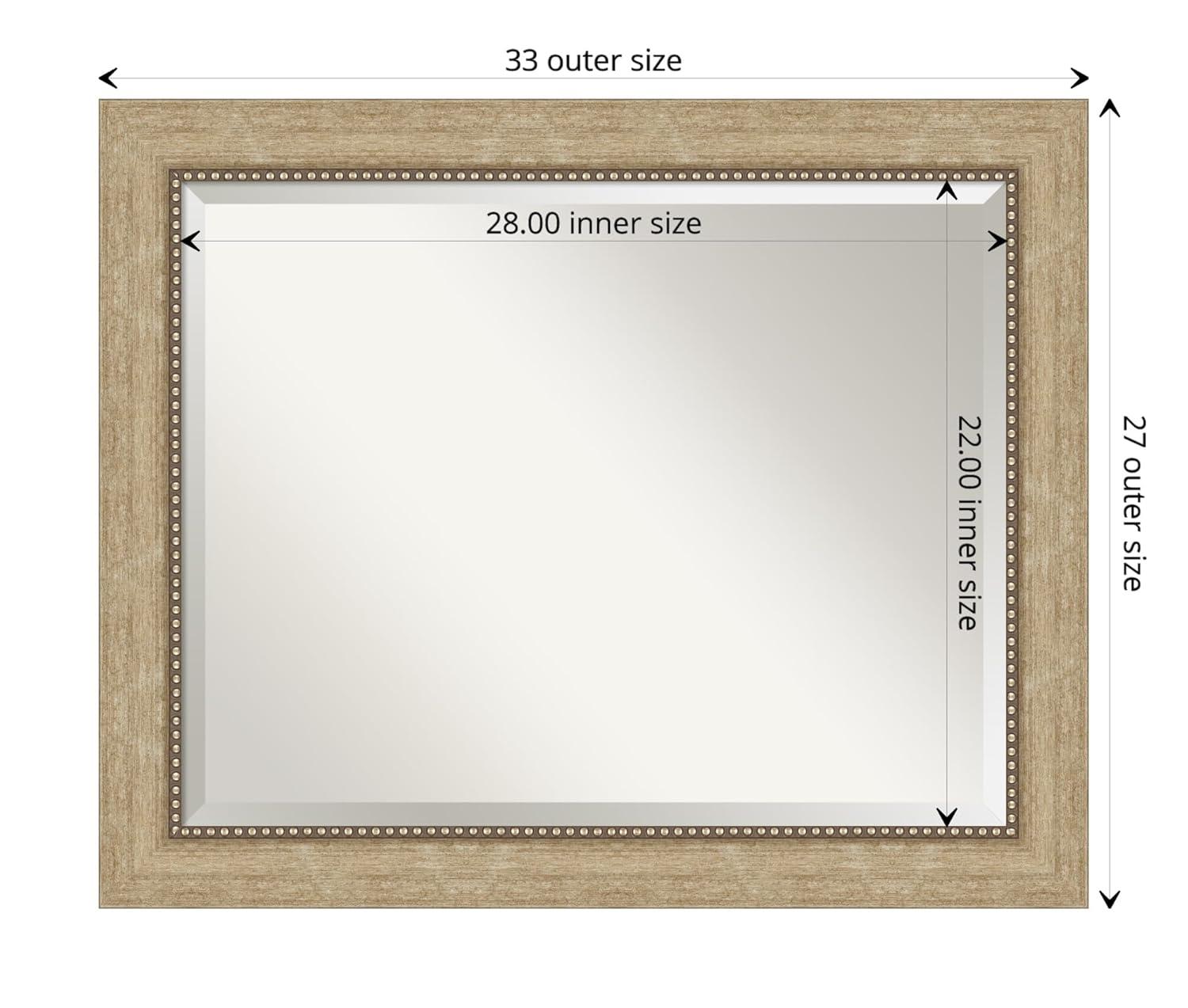 Amanti Art Beveled Bathroom Wall Mirror - Astor Frame Astor Champagne Outer Size: 33 x 27 in Gold