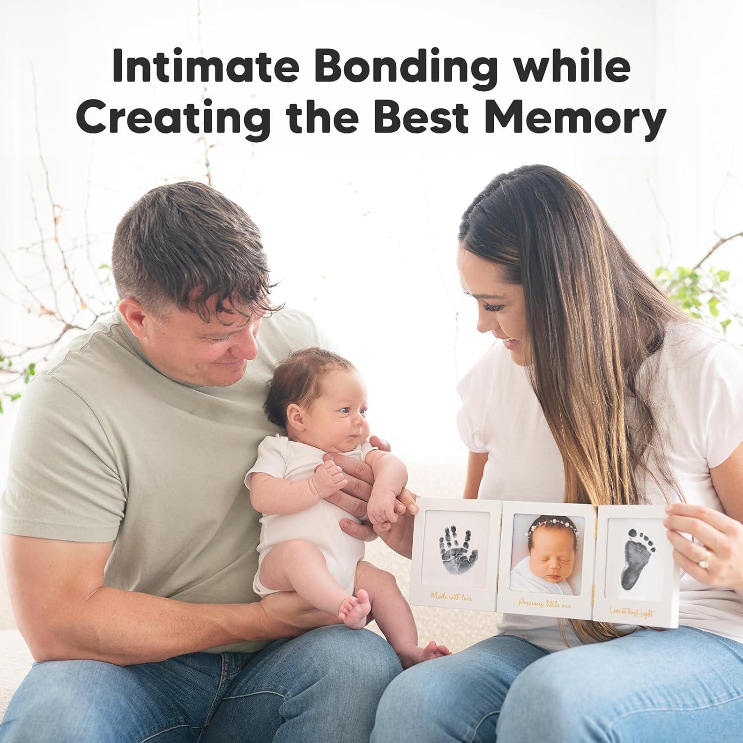 Inkless Baby Handprint and Footprint Kit for Newborn - Baby Footprint Kit, Newborn Keepsake Nursery Picture Frame, Dog Paw Print Maker, Personalized Gifts for New Mom, Showers & Registry (White/Gold)