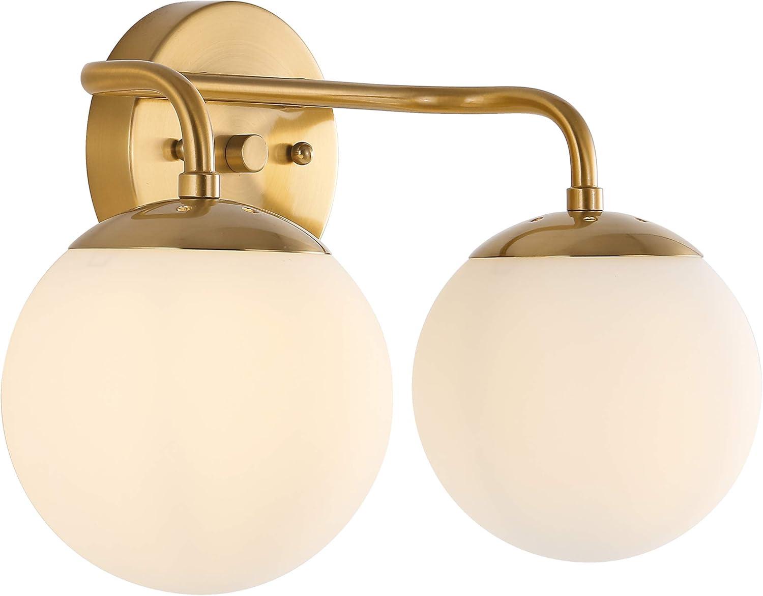 Louis Parisian Globe 15" 2-Light Metal/Frosted Glass Modern Contemporary LED Vanity, Brass Gold