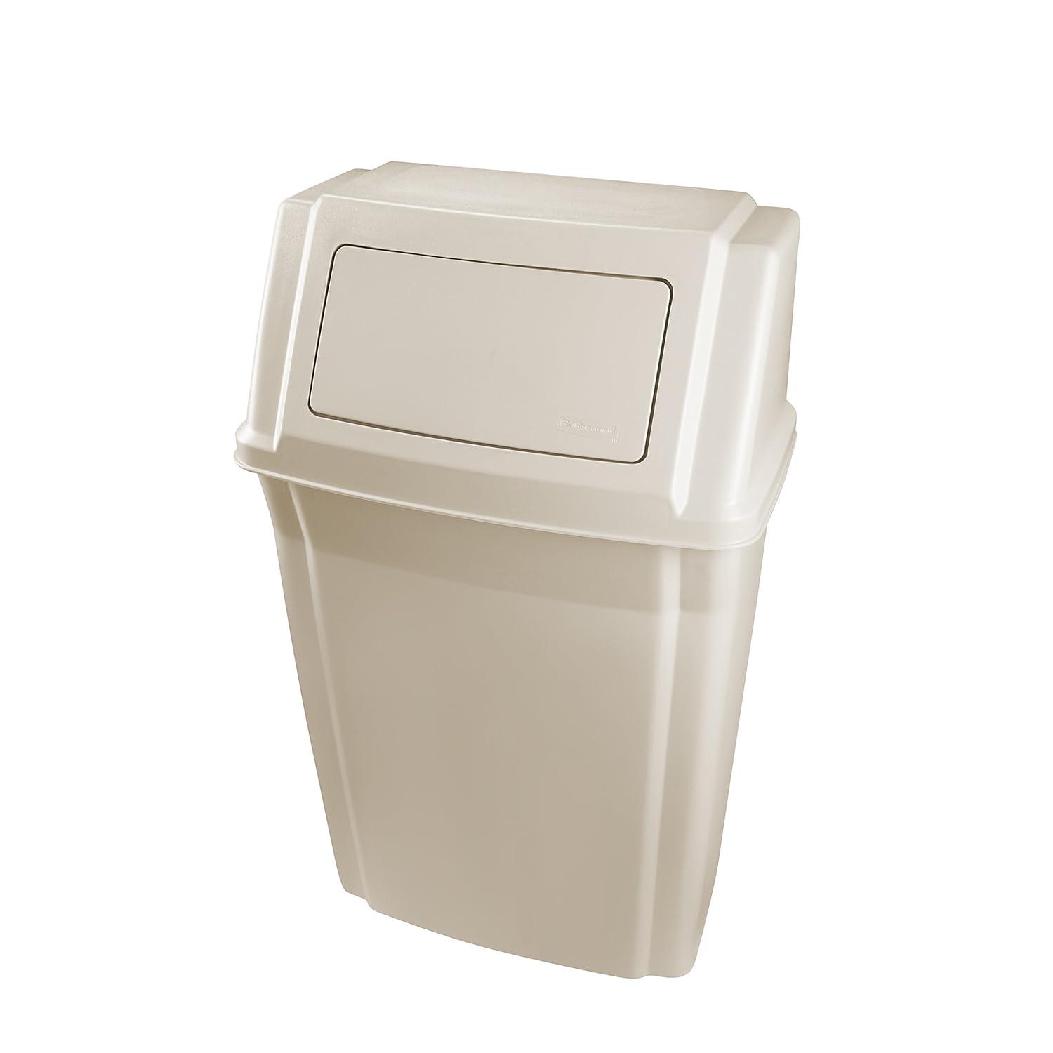 Beige 15-Gallon Wall-Mounted Plastic Trash Bin