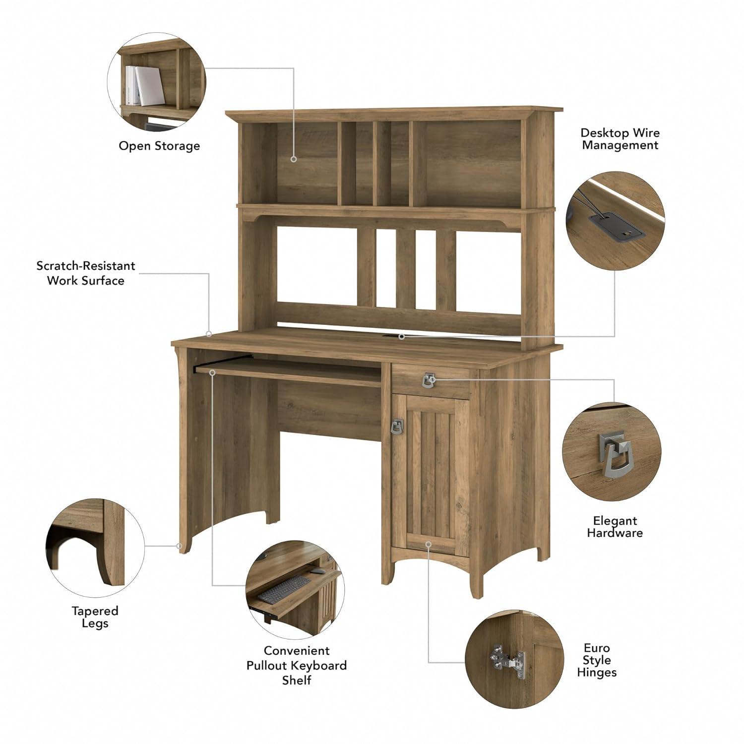 Bush Furniture Salinas Mission 48" Computer Desk and Hutch, Reclaimed Pine