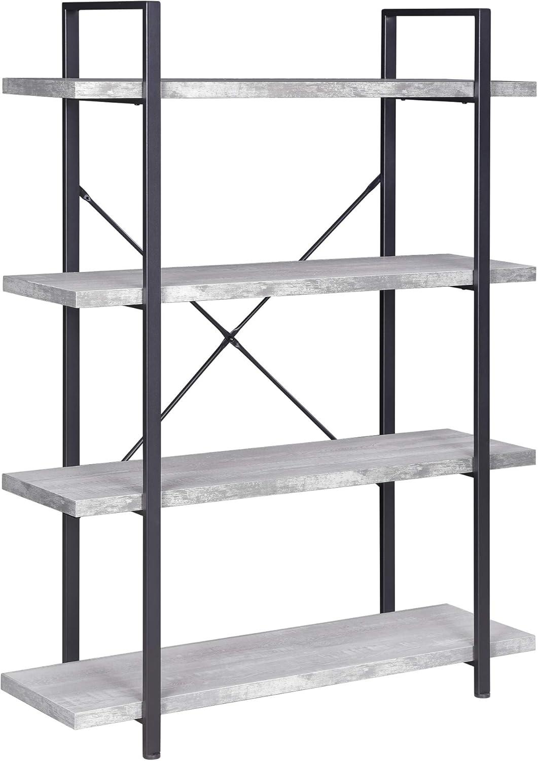 BELLEZE 4 Tier Modern Rustic Industrial Bookshelf - Hazel (Stone Grey)