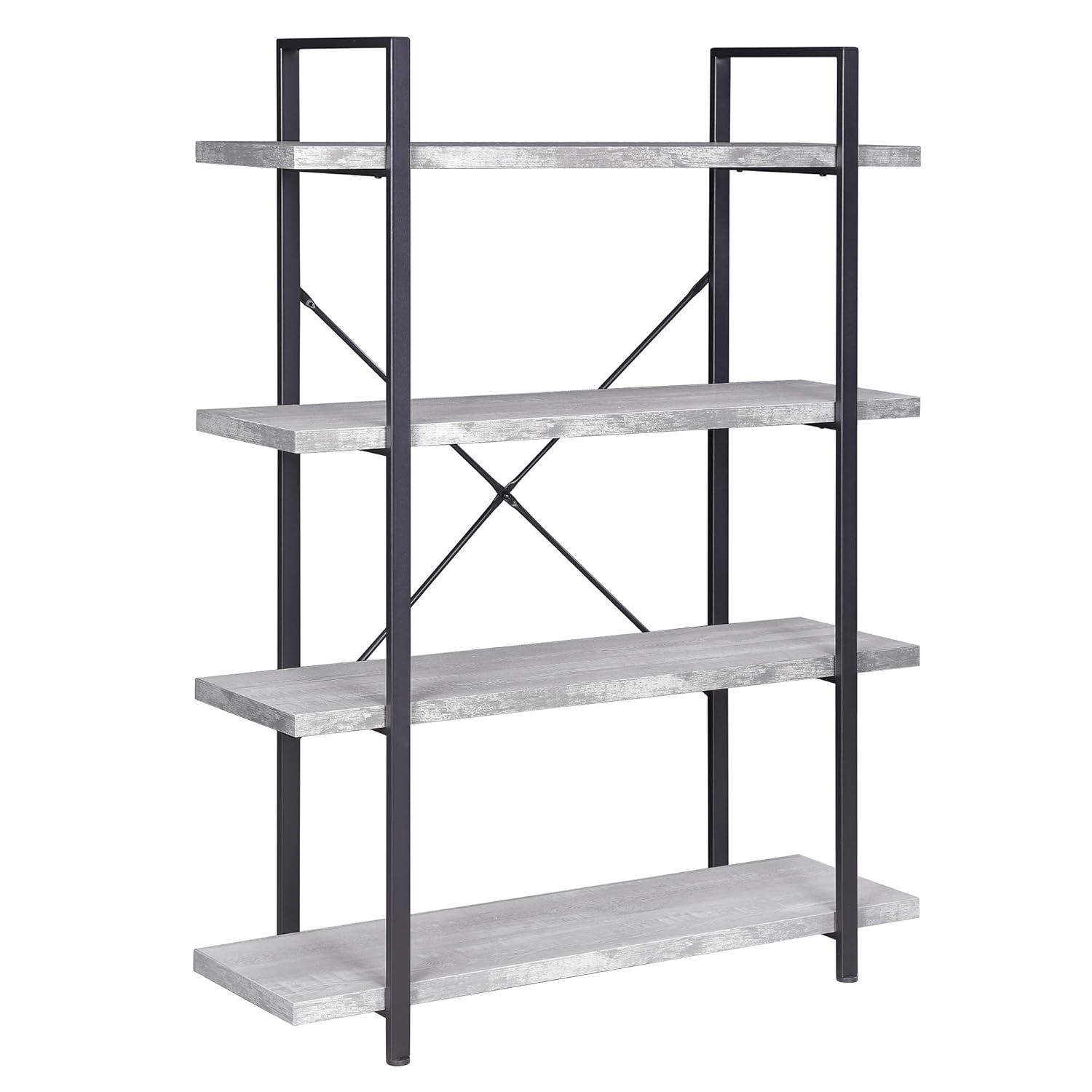 BELLEZE 4 Tier Modern Rustic Industrial Bookshelf - Hazel (Stone Grey)