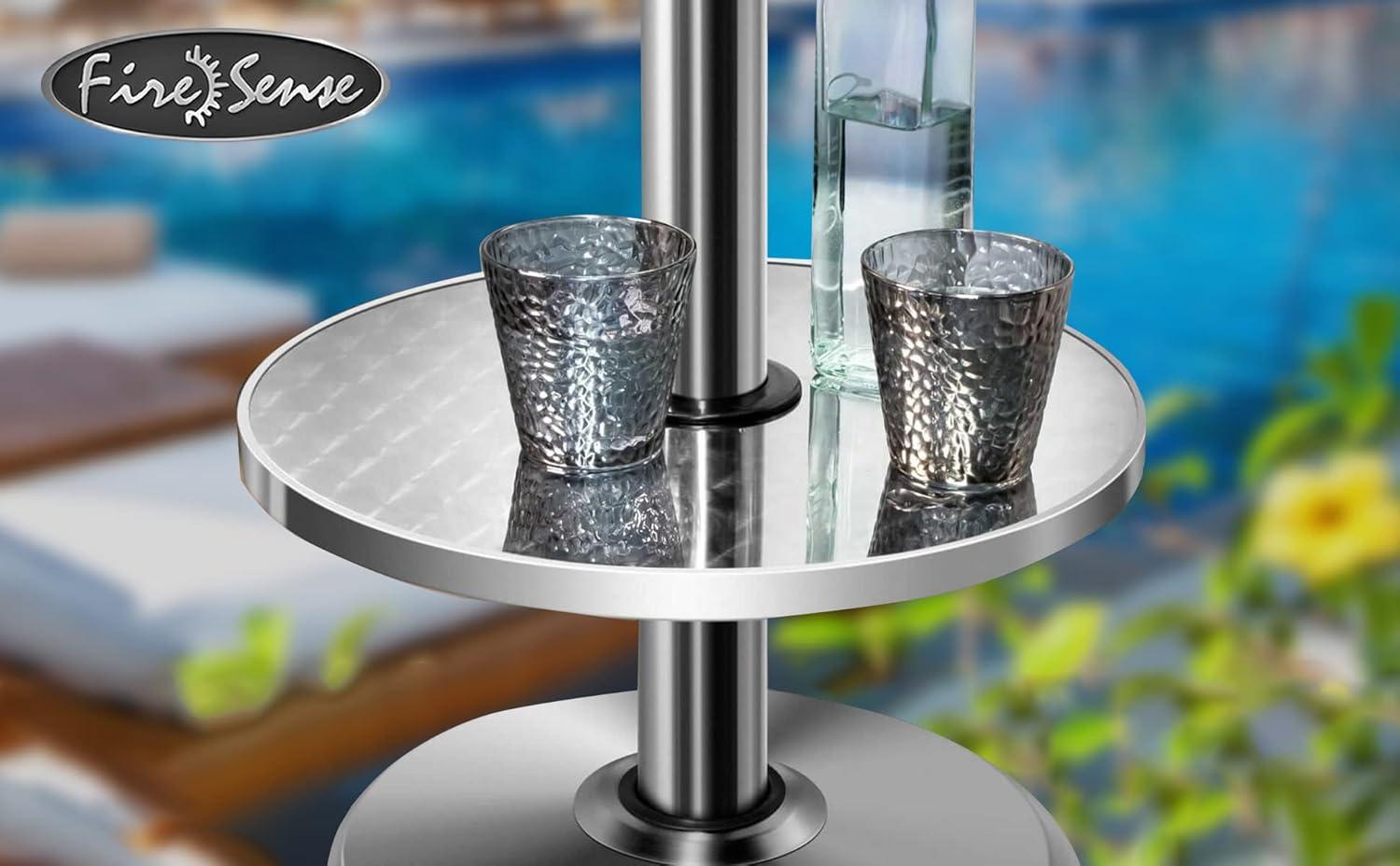 Fire Sense Fire Sense Adjustable Table for Patio Heater Stainless Steel Construction, Fits heaters with 2-1/2” Diameter Posts-16" Diameter