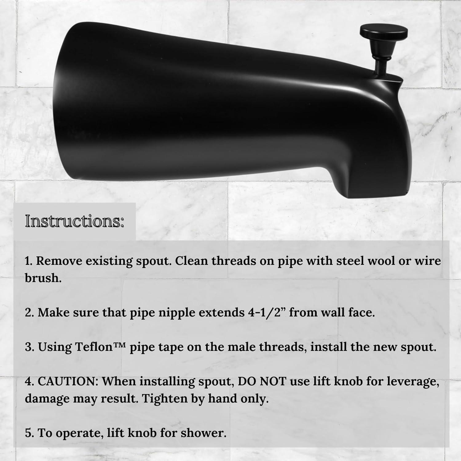 5-1/2" Reach Brass Wall Mount Tub Spout with Nose Diverter