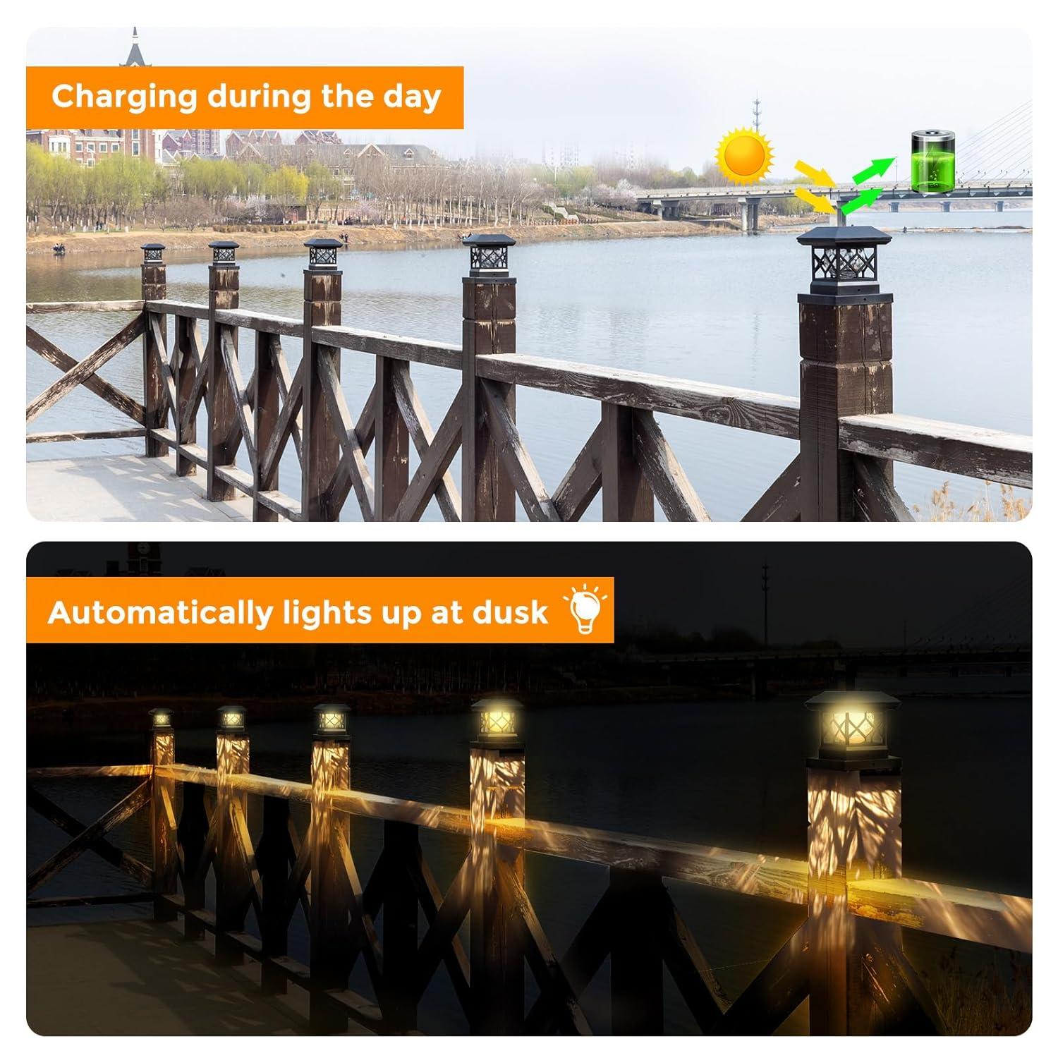 TWINSLUXES Solar Post Cap Lights Outdoor - Waterproof LED Fence Post Solar Lights for 3.5x3.5/4x4/5x5 Wood Posts in Patio, Deck or Garden Decoration 4 Pack