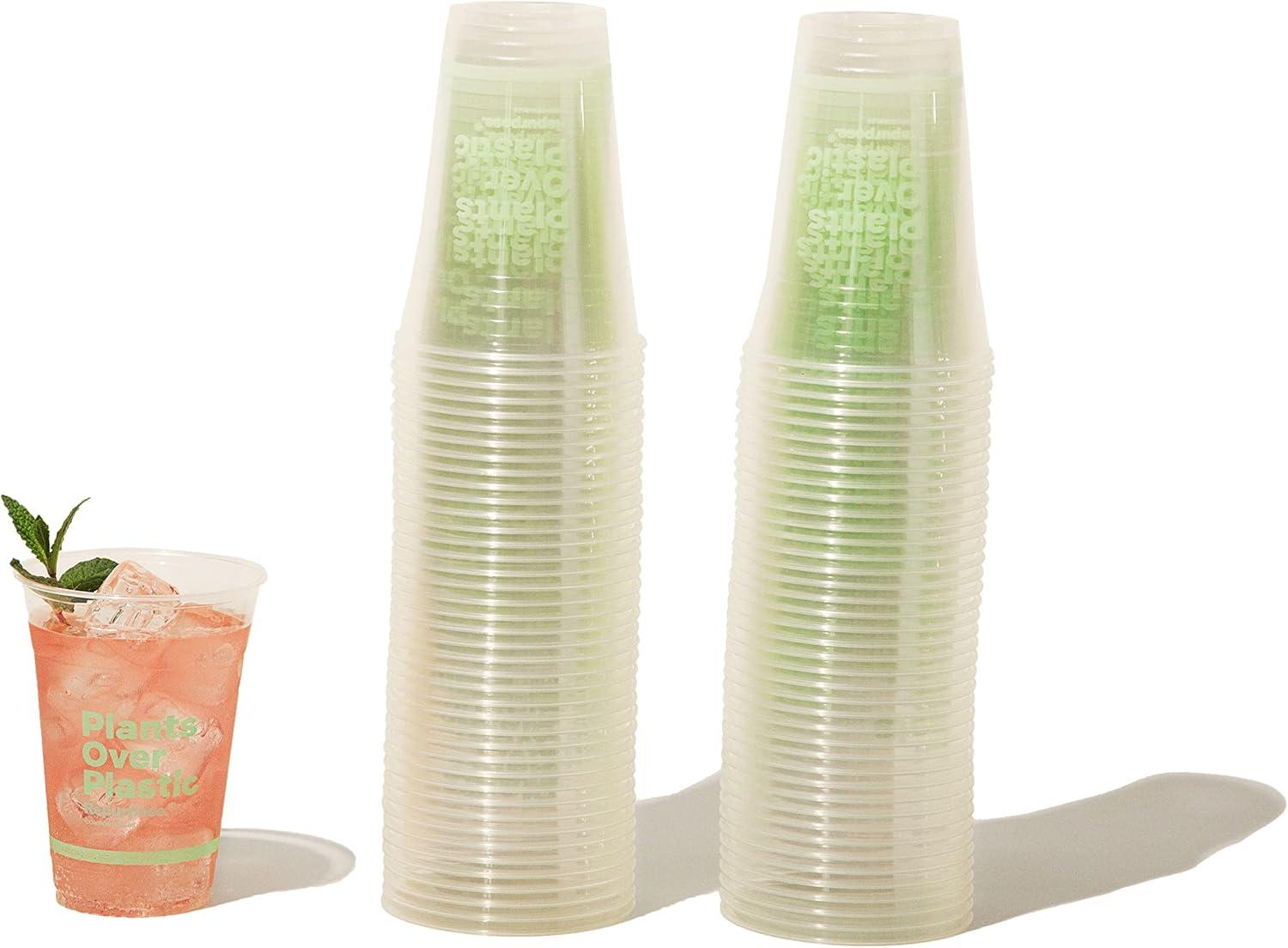 Repurpose 100% Compostable Plant-Based Clear Cold Cup | 16 Ounce Party Cups | 50 Cups