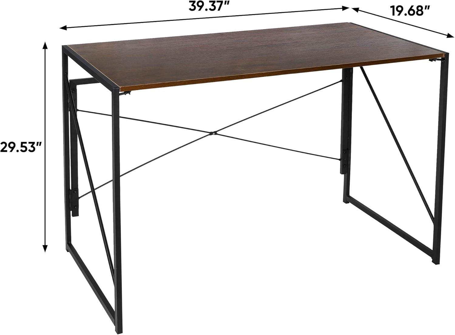 Espresso Foldable Wood and Metal Writing Desk