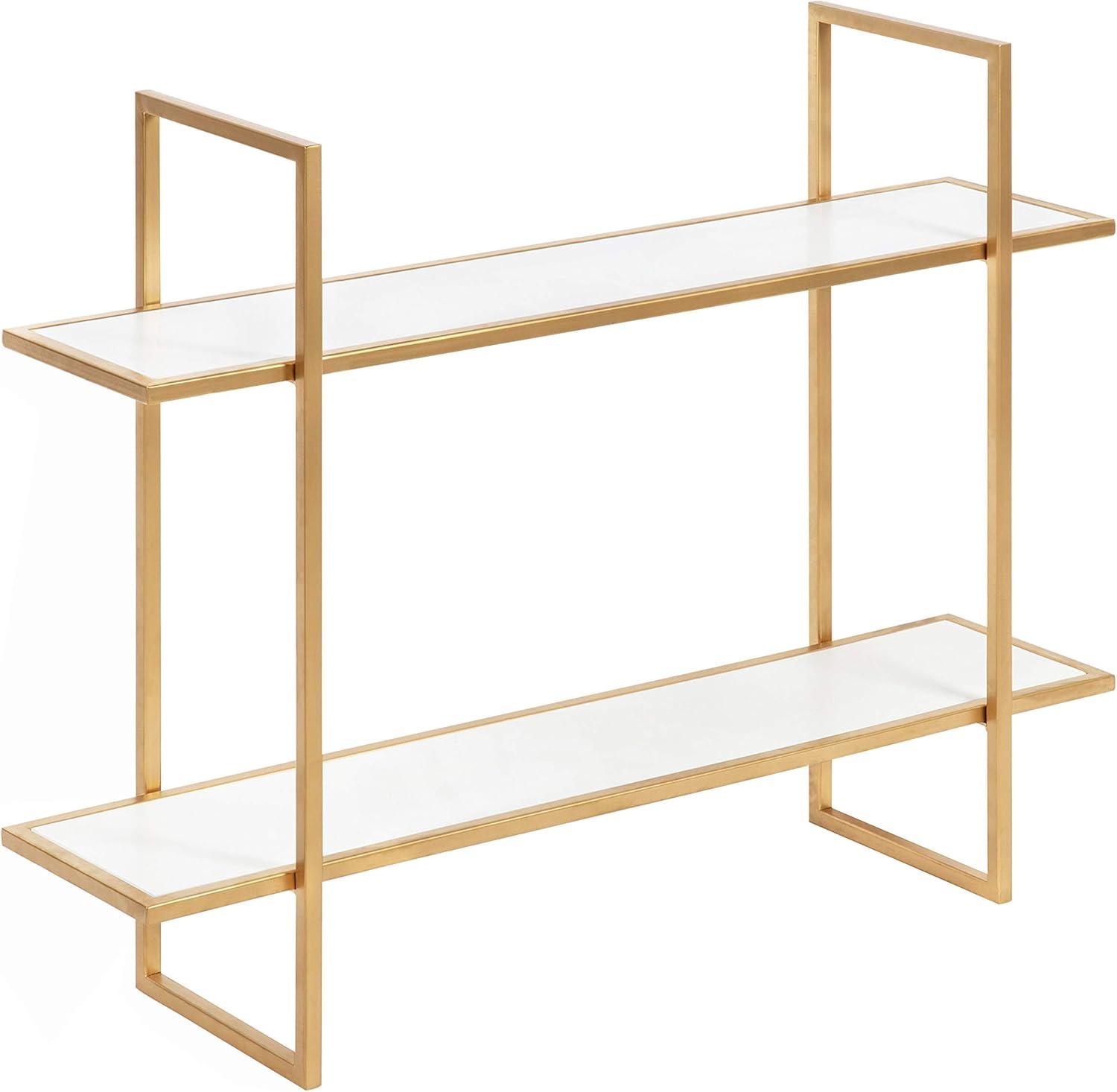 Kate & Laurel All Things Decor 30" x 24" Leigh Wood and Metal Wall Shelf White: MDF Floating Wall Shelves, 2-Tier