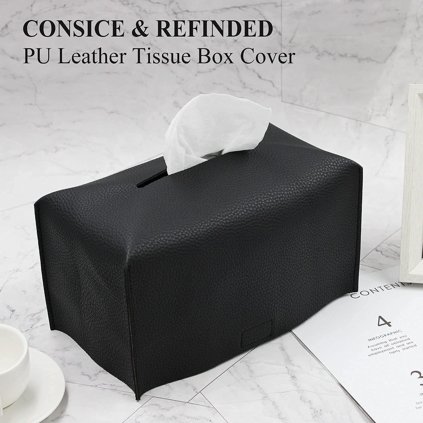Livelab Tissue Box Cover, Modern Decorative PU Leather Rectangular Tissue Box Case Organizer Holder for Vanity Countertop, Night Stands, Livingroom, Office Desk & Car 9.5X5X5'' | Black