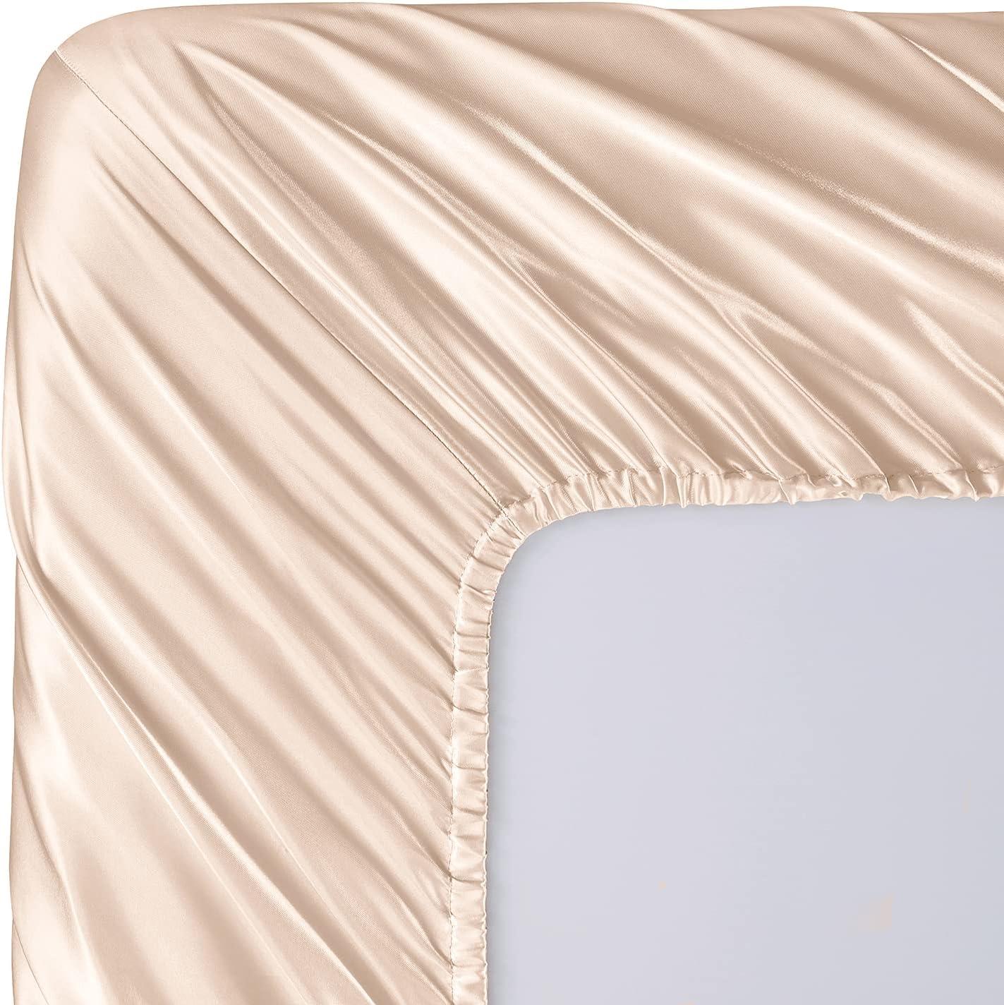 Blush Pink Satin King Sheet Set with Deep Pockets