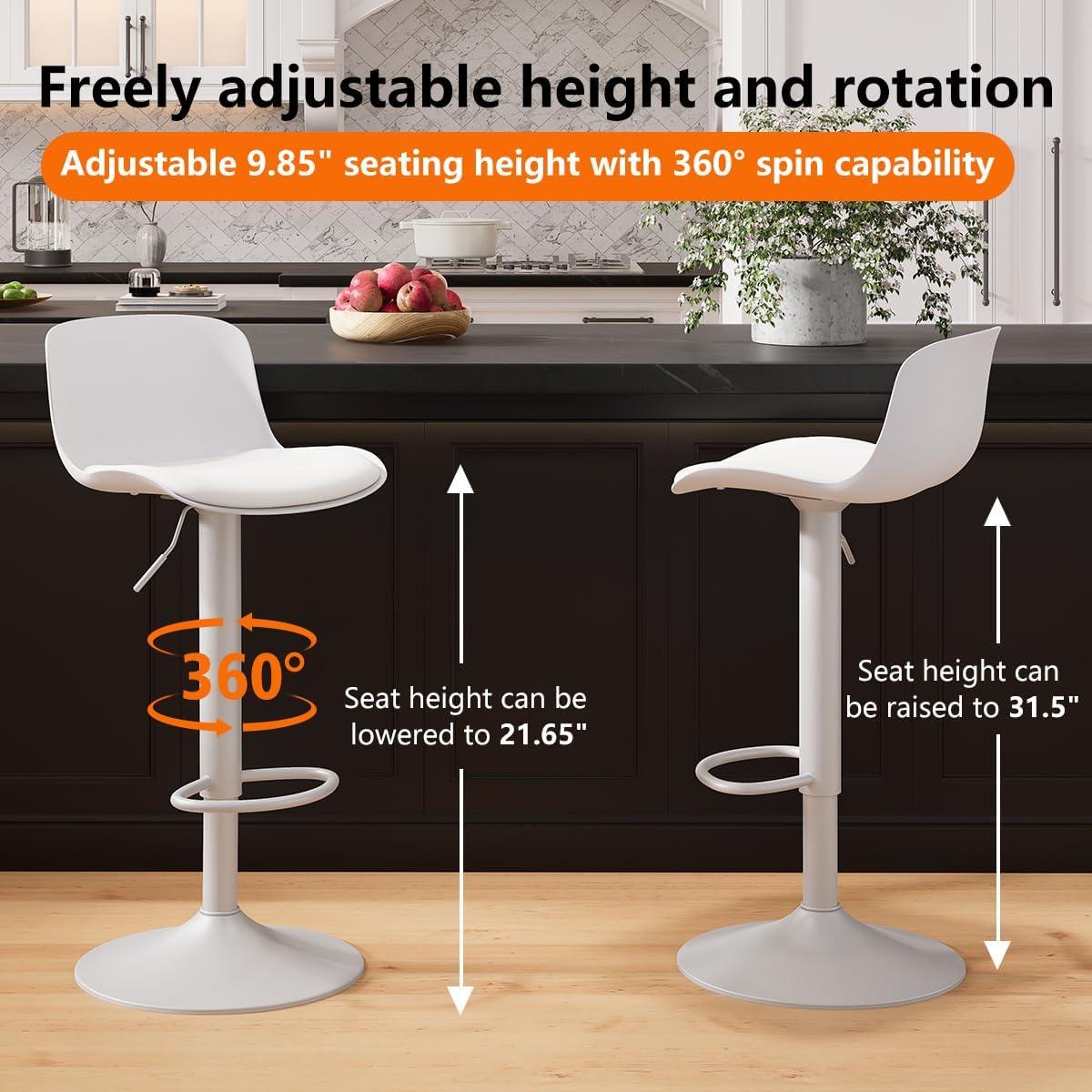 White Adjustable Swivel Metal Bar Stools Set of 2