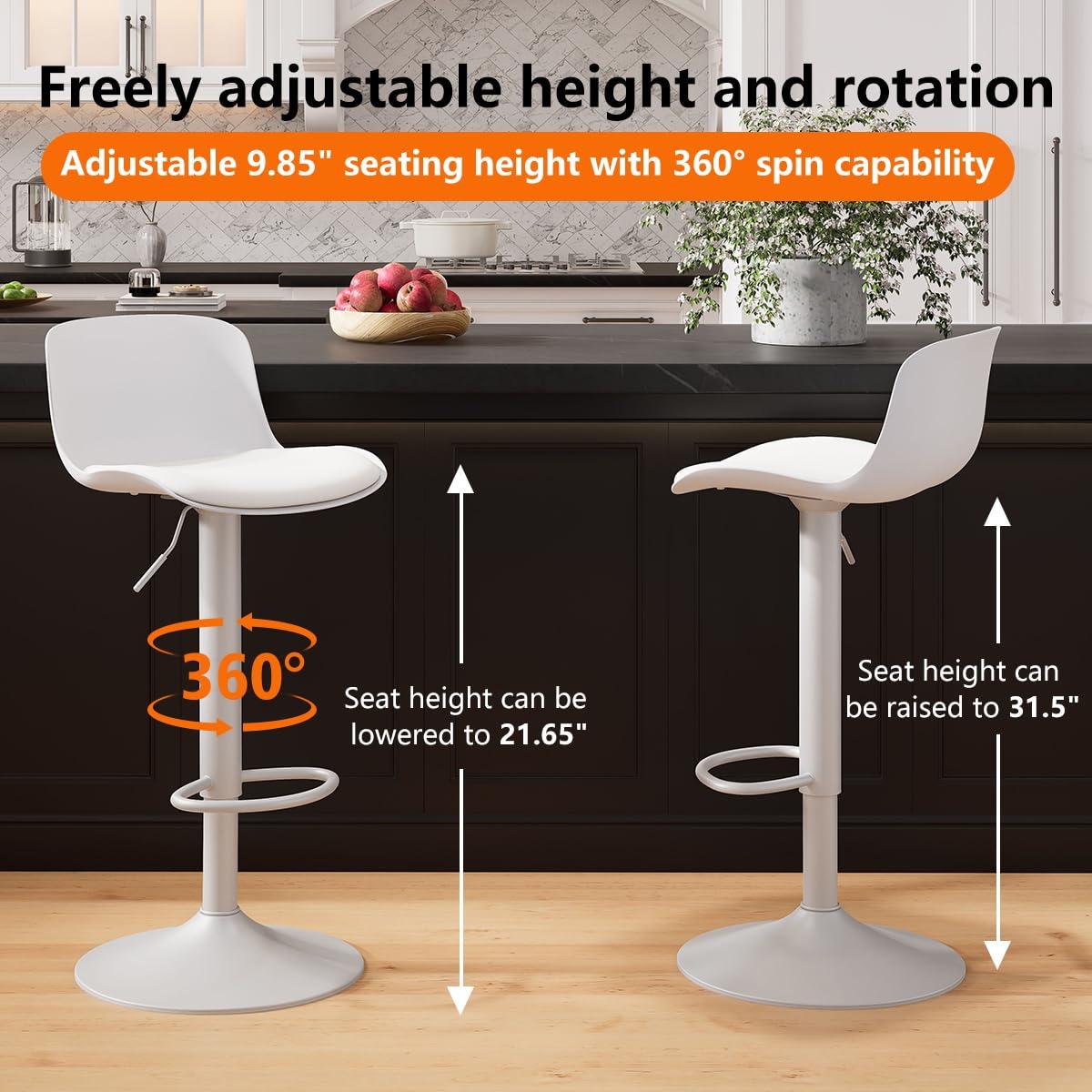 White Adjustable Swivel Metal Bar Stools Set of 2