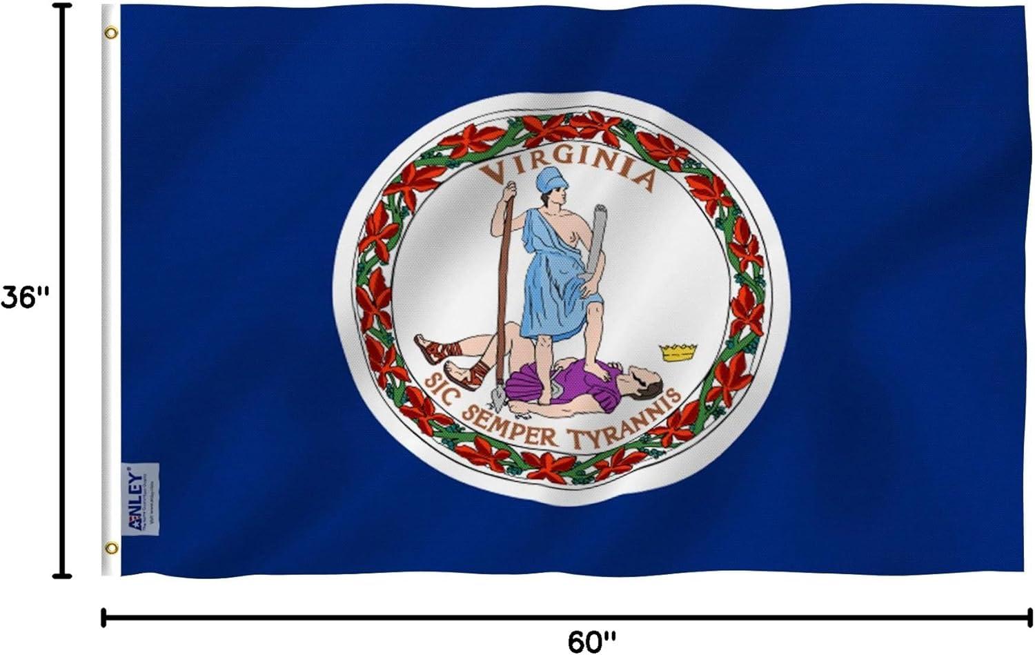 Virginia State 3x5 Foot Blue Polyester Flag with Brass Grommets