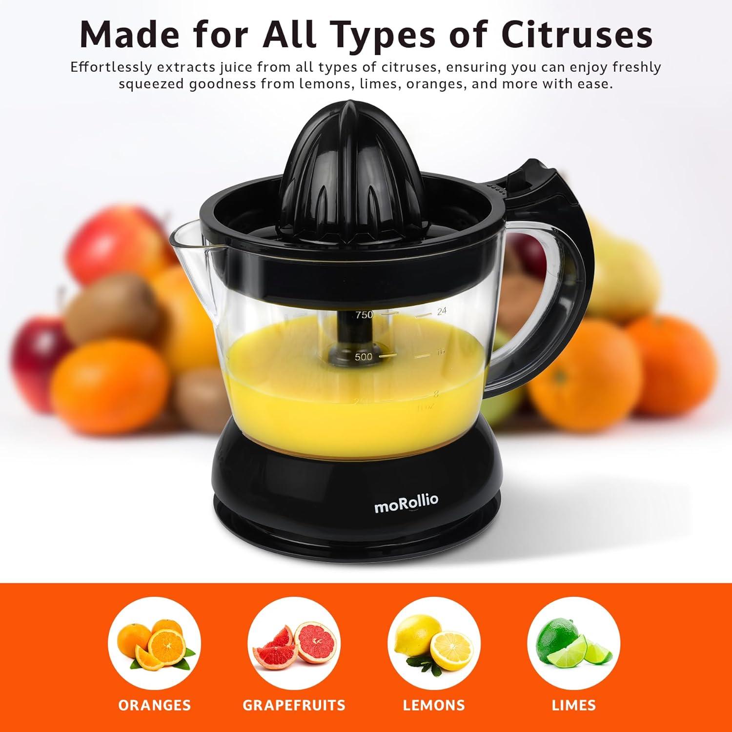 moRollio Electric Citrus Juicer, Compact Space-Saving Orange Juicer, 24oz