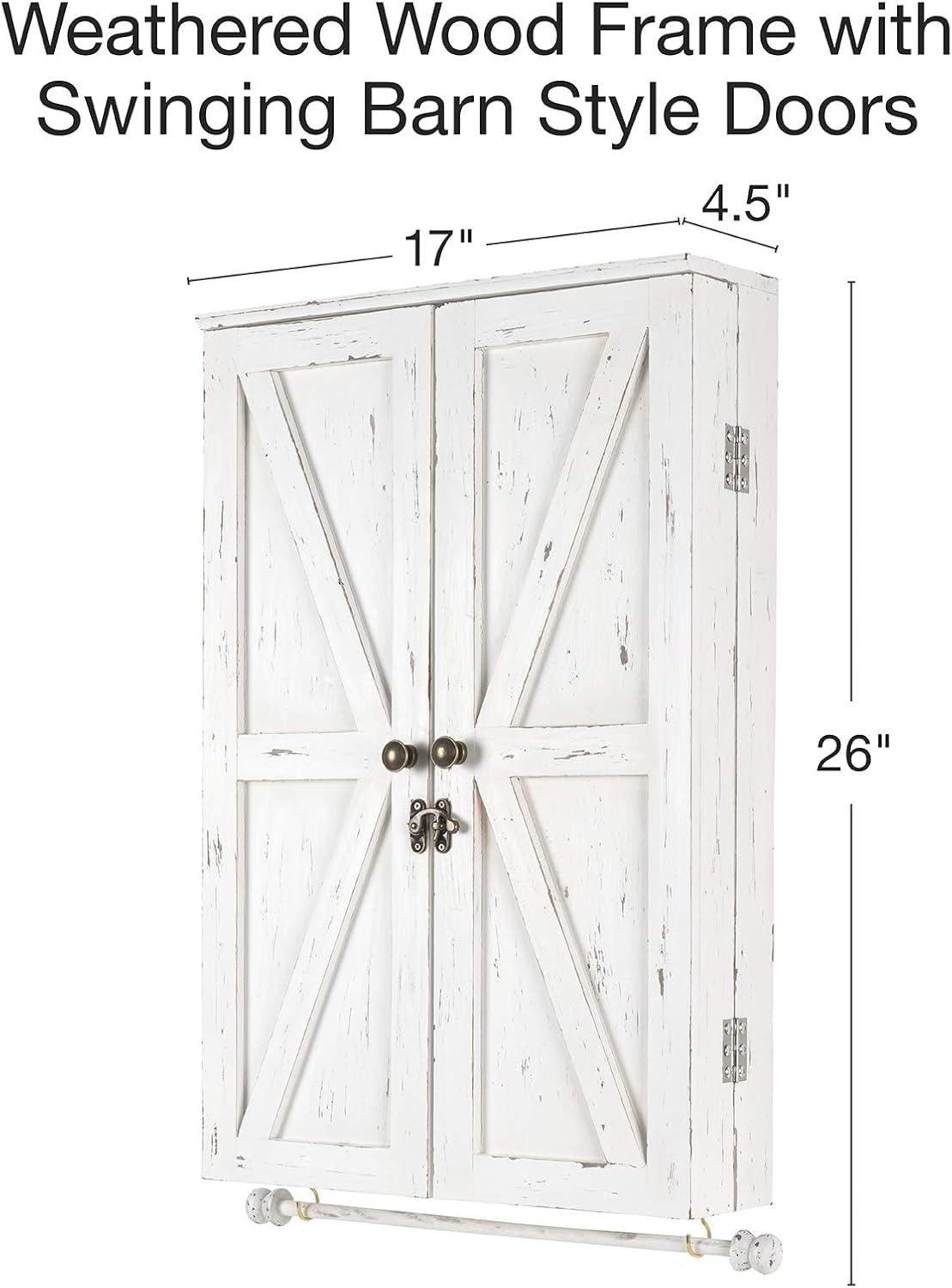 Excello Global Products Large Rustic Wall Mounted Jewelry Organizer with Barndoor Decor Jewelry holder for Necklaces, Earings, Bracelets, Ring Holder, and Accessories. Includes - White  EGP-HD-0283-OS