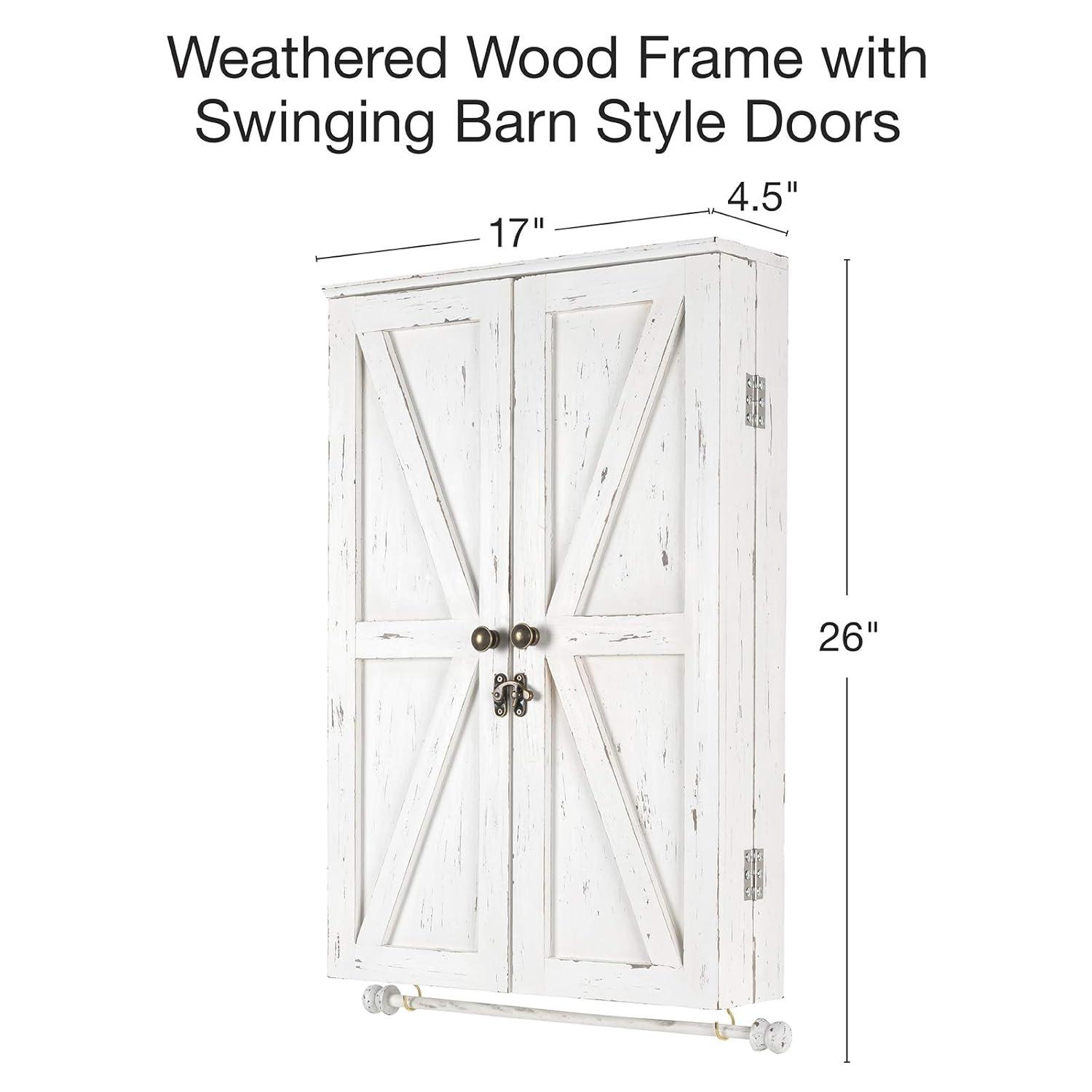 Excello Global Products Large Rustic Wall Mounted Jewelry Organizer with Barndoor Decor Jewelry holder for Necklaces, Earings, Bracelets, Ring Holder, and Accessories. Includes - White  EGP-HD-0283-OS