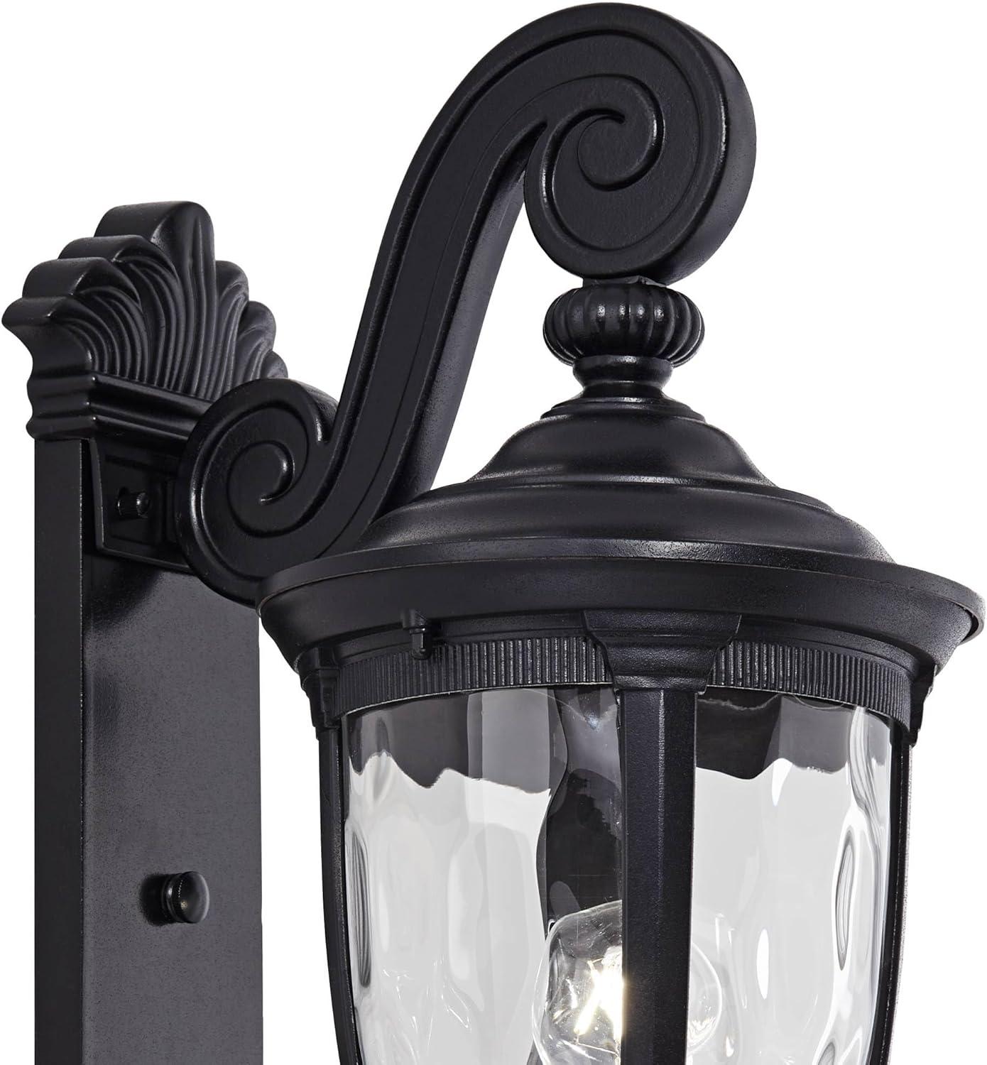 Bellagio Dual Scroll 24" Black Outdoor Wall Light with Clear Hammered Glass