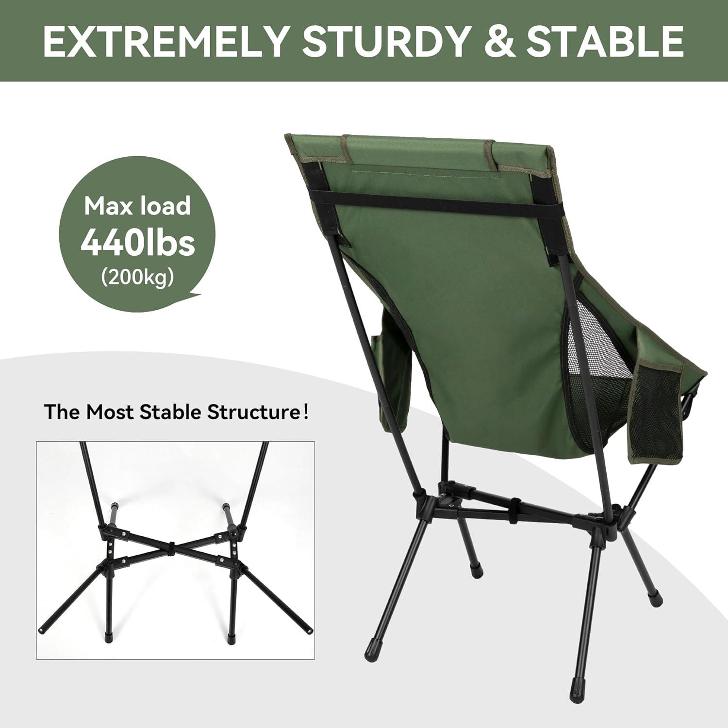 Green High Back Aluminum Camping Chair with Cushions