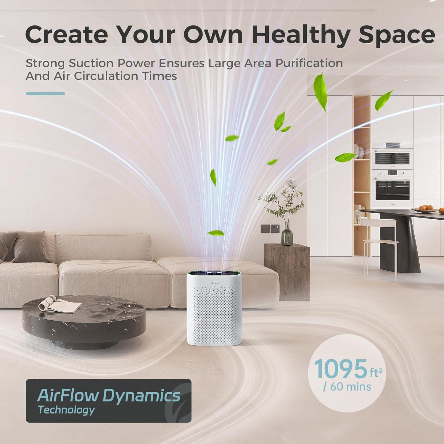 White HEPA Filter Air Purifier with Real-Time Monitoring