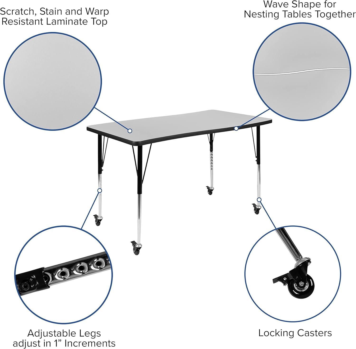 Flash Furniture Goddard 28"W x 47.5"L Rectangular Wave Collaborative Grey Adjustable Height Activity Table
