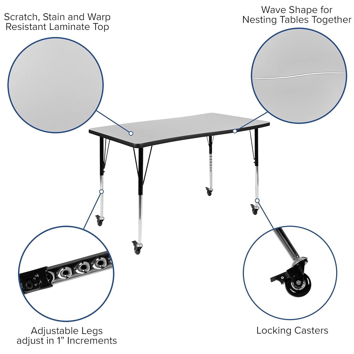 Flash Furniture Goddard 28"W x 47.5"L Rectangular Wave Collaborative Grey Adjustable Height Activity Table