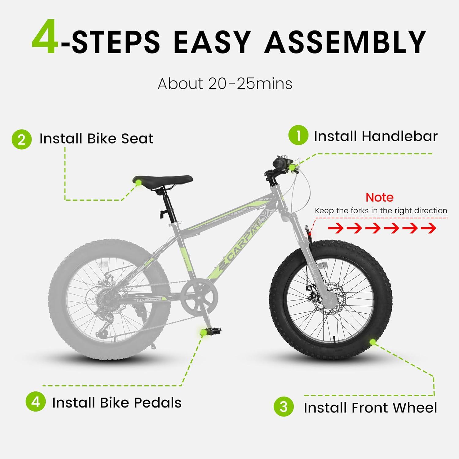 Mountain Bike 20 inch Wheels Fat Tire Bike,4" Wide Fat Tire Snow Mountain Bike ,7 Speed Teenager Children Kids' Bicycles