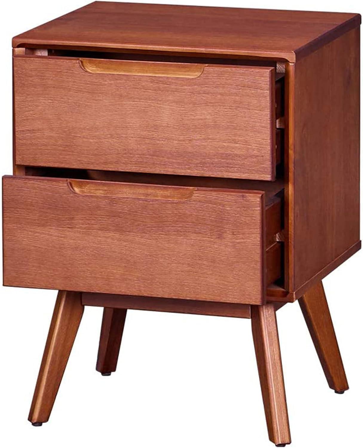 MUSEHOMEINC Mid Century Solid Wood Walnut Nightstands with Two Drawers - Modern Bedside Table with Drawers,Minimalist Bedroom Furniture,End Table,Stylish Nightstands for Bedroom,Living Room