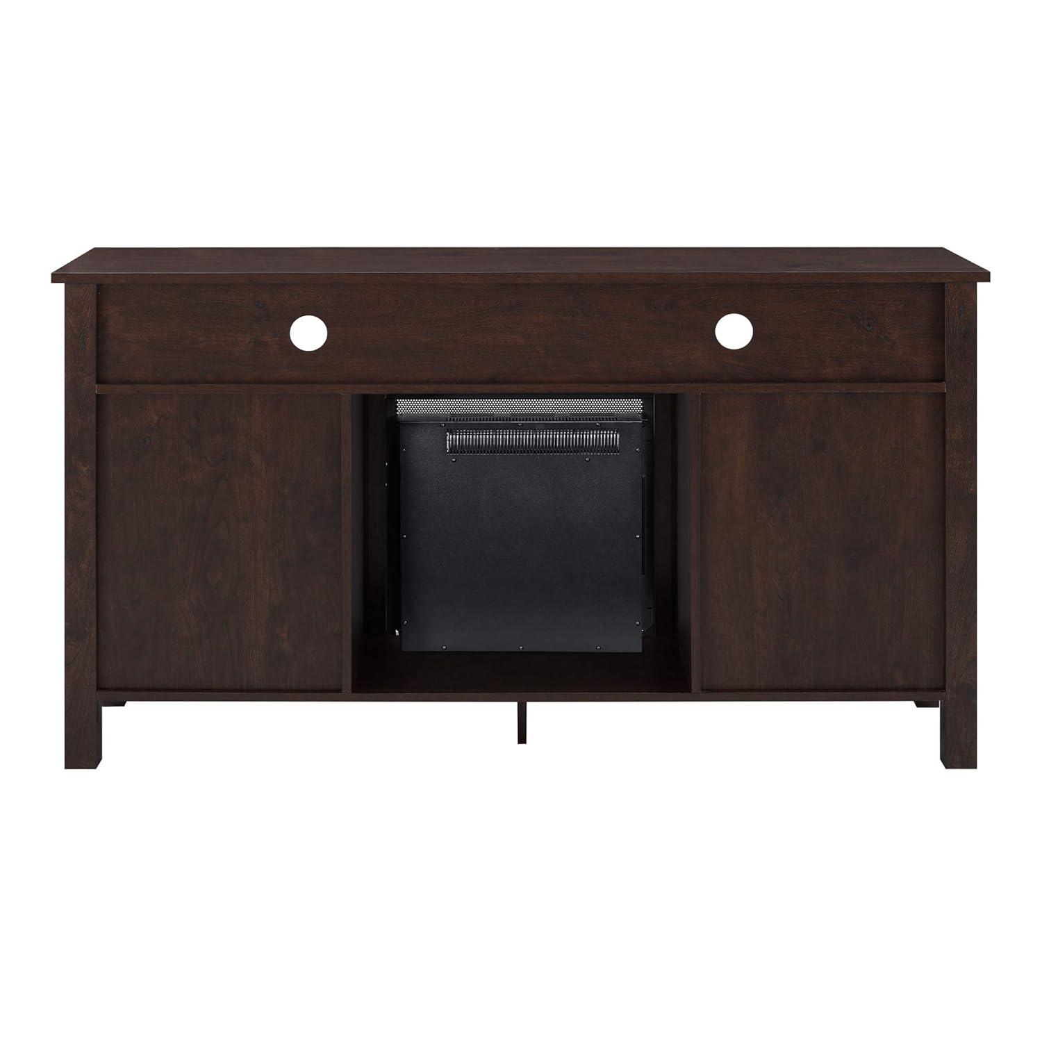 Walker Edison Glenwood Rustic Farmhouse Glass Door Highboy Fireplace TV Stand for TVs up to 65 Inches, 58 Inch, Brown