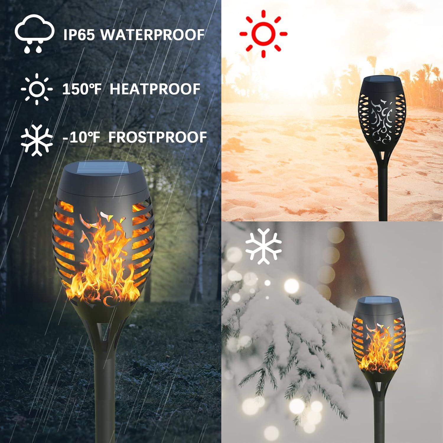 Black Solar LED Tiki Torches with Flickering Flame, 4-Pack