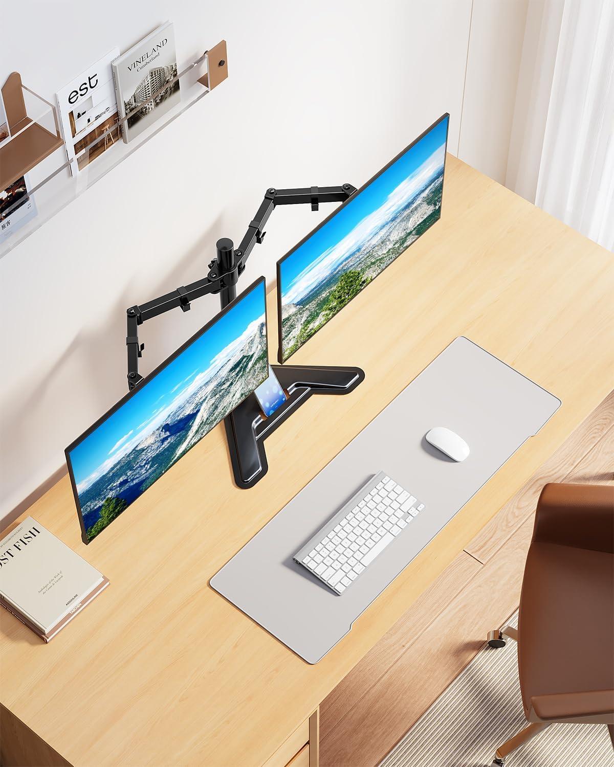 MOUNTUP Dual Monitor Stand - Freestanding & Height Adjustable Monitor Desk Mount, Steady VESA Mount Holds Max 17.6 lbs, Computer Monitor Stand for 2 Screens up to 27 inches, MU1002