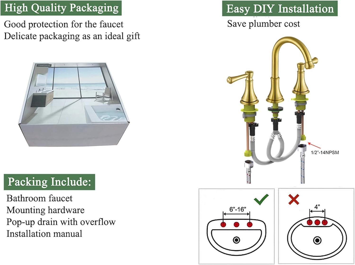 Brushed Gold Double Handle Widespread Bathroom Faucet with Drain Kit