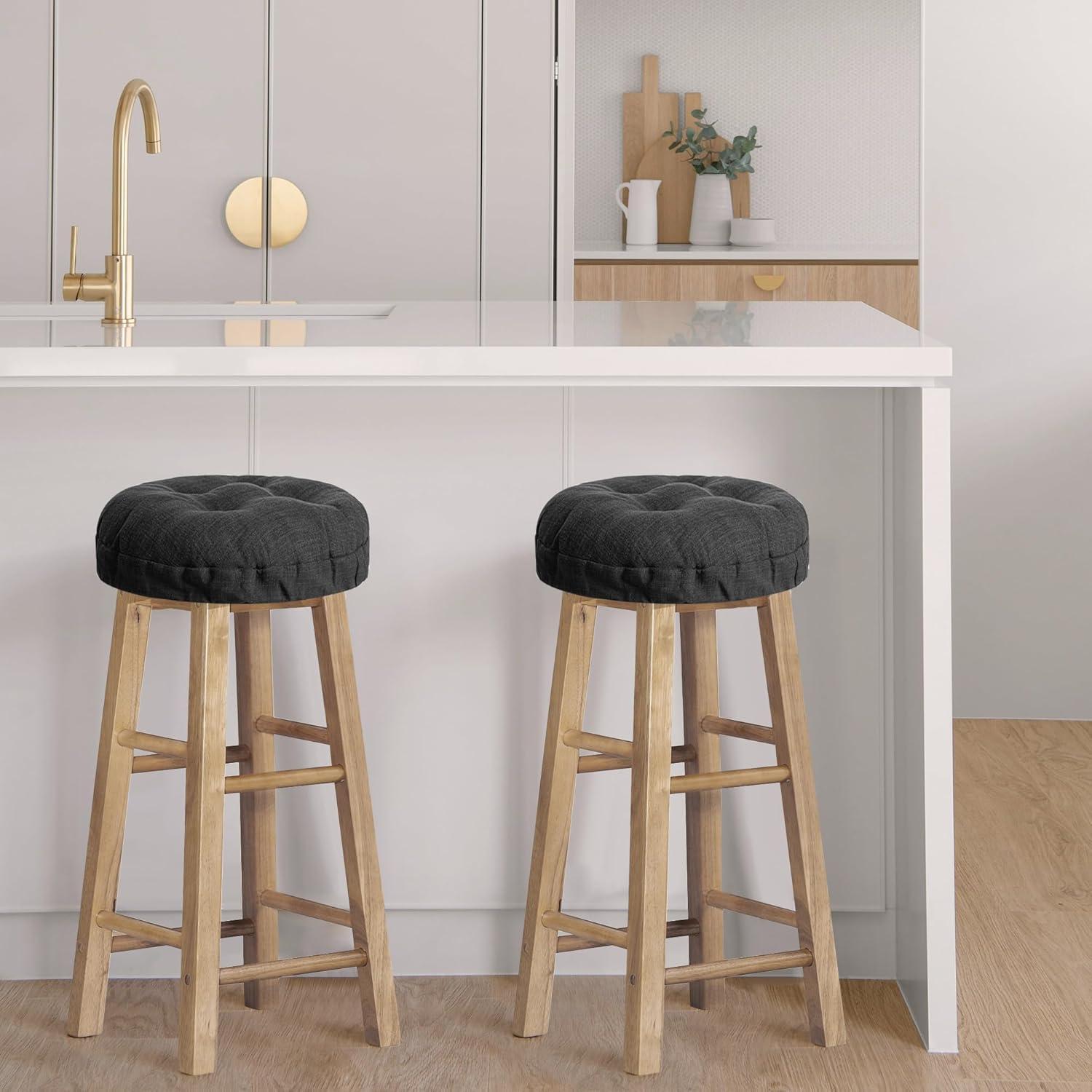 Sunlit Bar Stool Covers - Set of 2 Round Bar Stool Seat Covers, Soft and Cushioned Bar Chair Covers, Easy to Install and Wash, Cover Only, 12 Inch Diameter, Black
