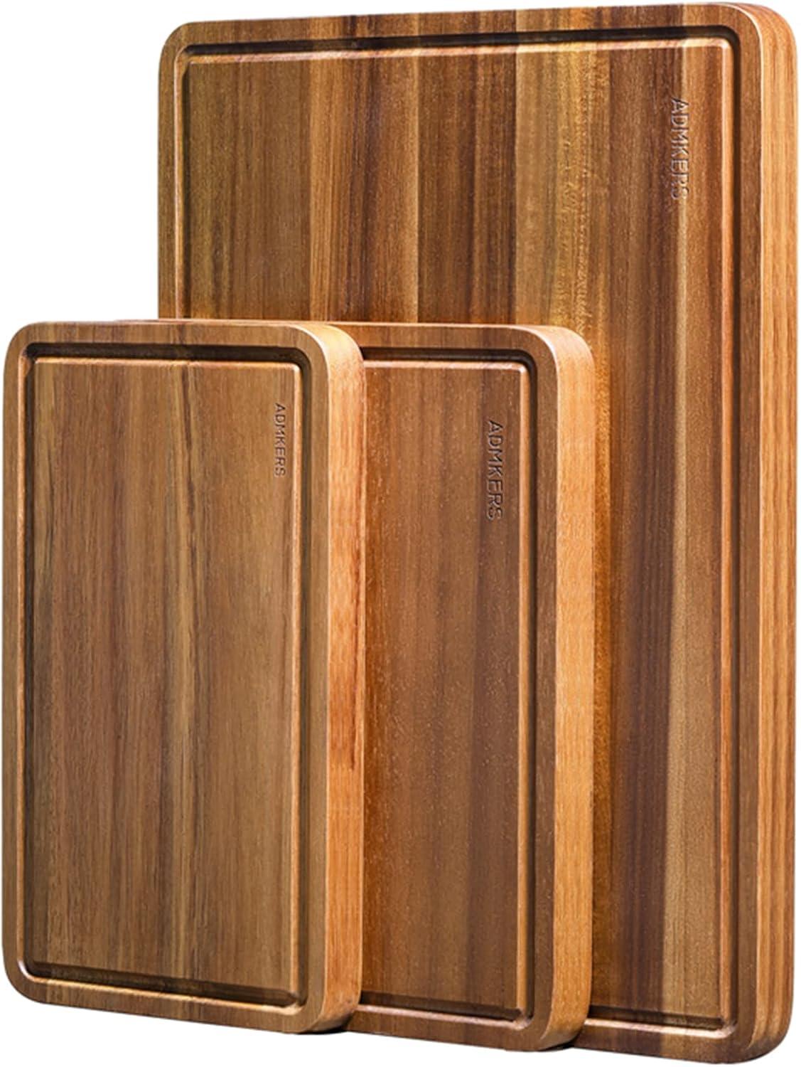 Premium Wood Cutting Boards Set of 3 - Thick Chopping Board for Meat, Vegetables, Fruits - Durable and Water Resistant - Large Wooden Cutting Board Set for Kitchen