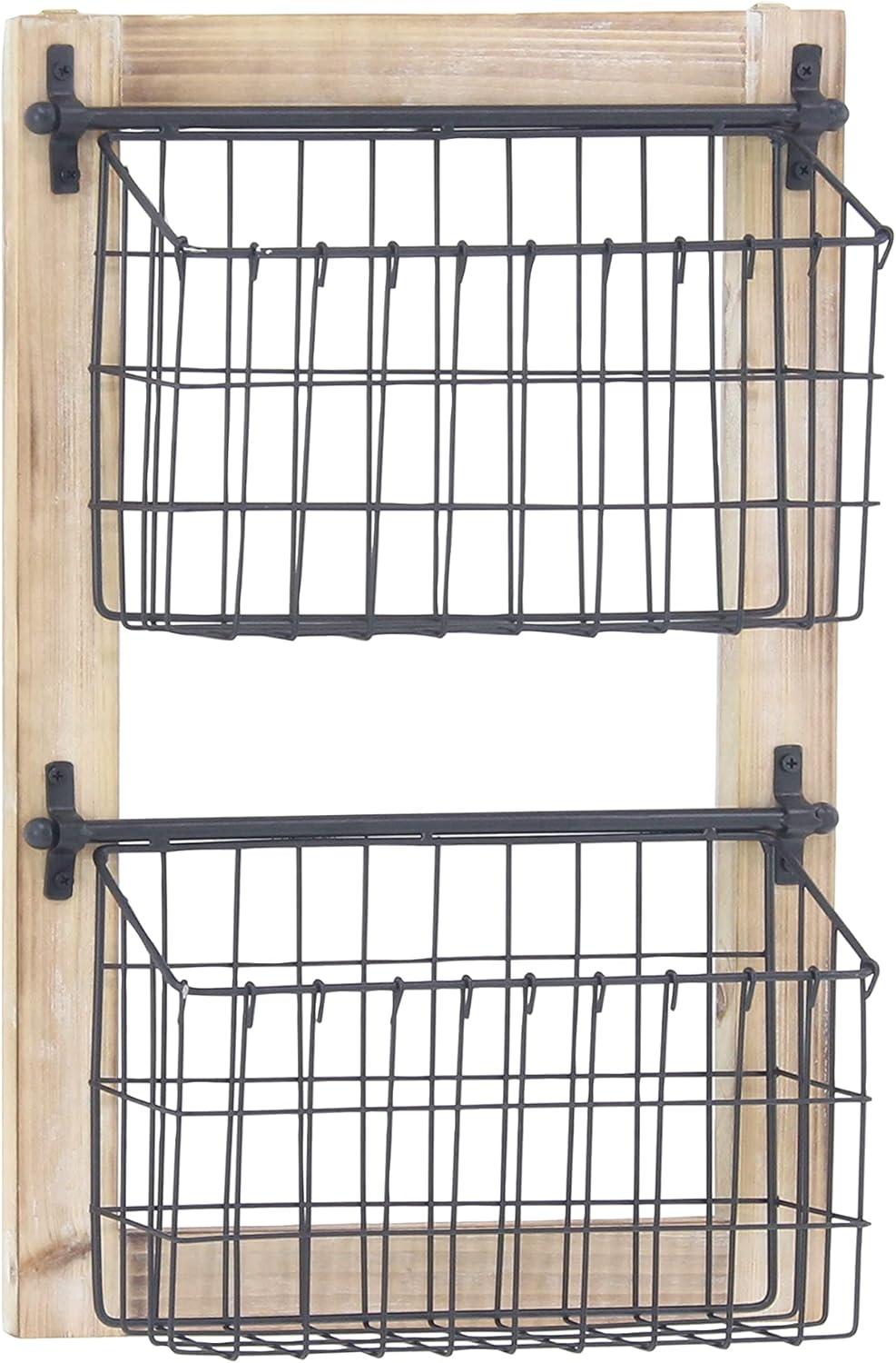 DecMode 25" Black Metal 2 Slot Suspended Wire Basket Magazine Rack Holder with Suspended Baskets and Label Slot