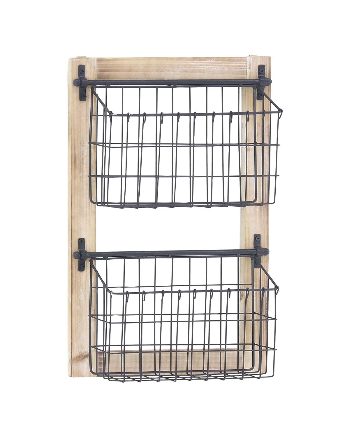 DecMode 25" Black Metal 2 Slot Suspended Wire Basket Magazine Rack Holder with Suspended Baskets and Label Slot