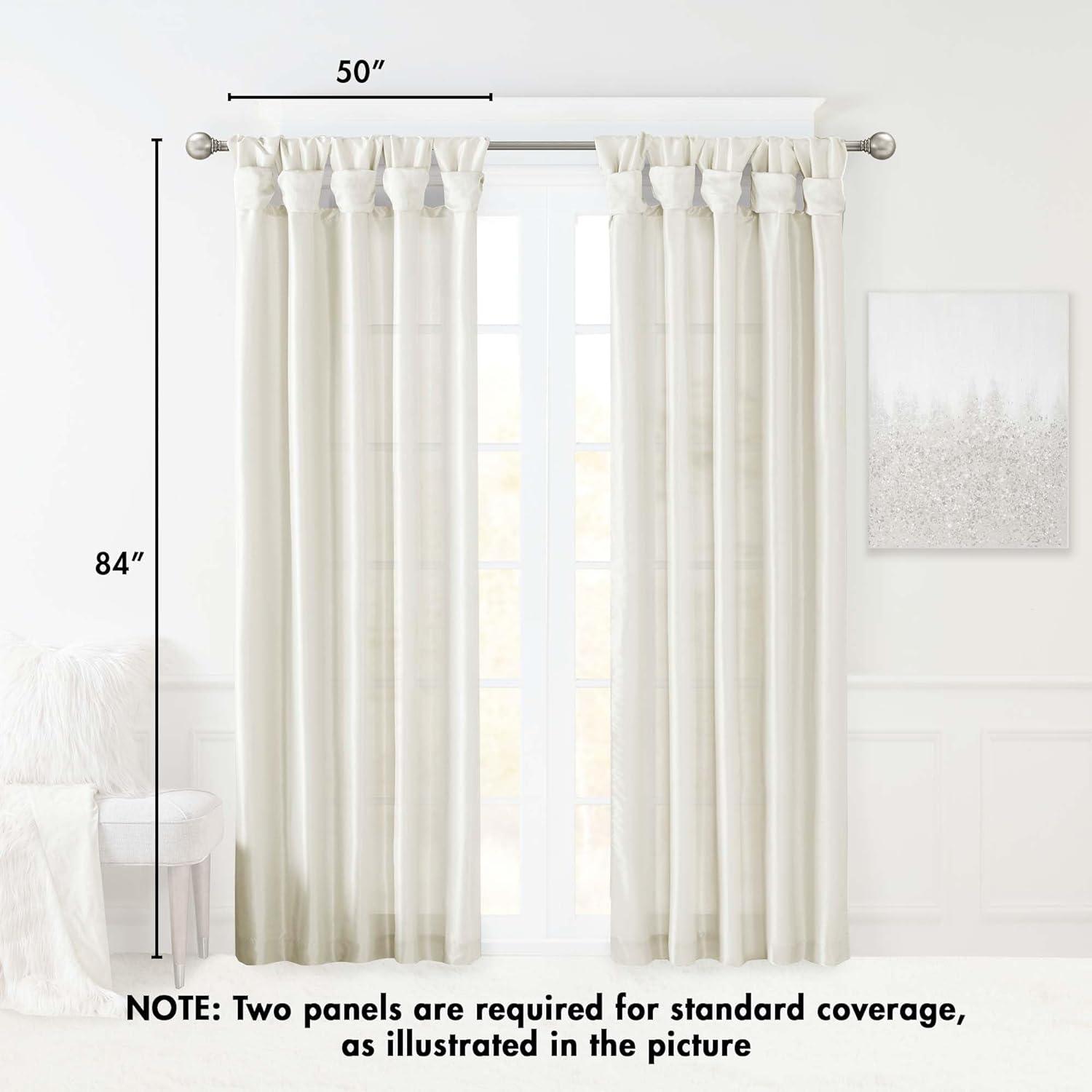 White Faux Silk Tab Top Puddle Length Curtain Panel