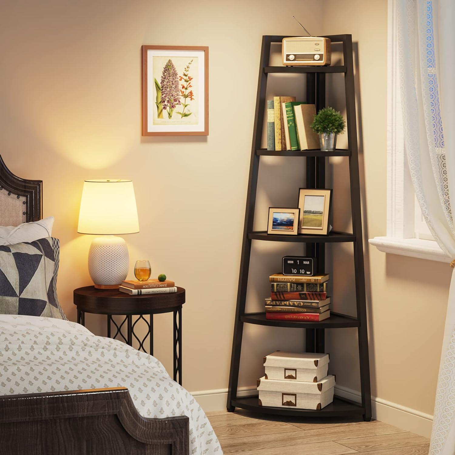 Hommoo 5-Tier Corner Shelf, 70" Tall Corner Ladder Shelf Small Bookshelf White