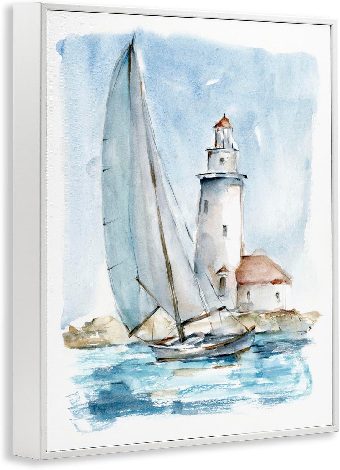 Stupell Industries Nautical Sailboat & Lighthouse Framed Giclee, 24 x 30