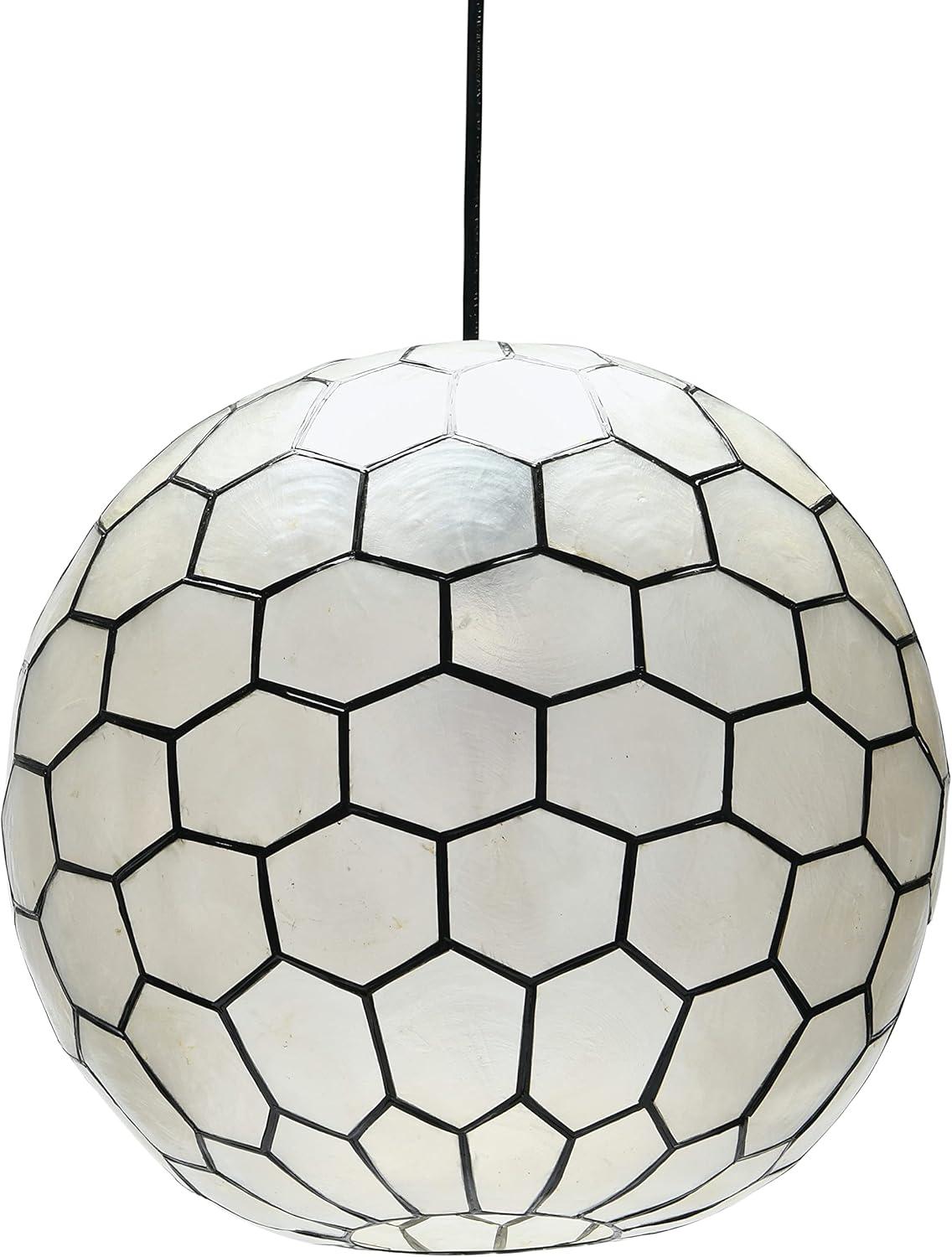 Storied Home Capiz Honeycomb Globe Pendant Light Capiz White Seashells