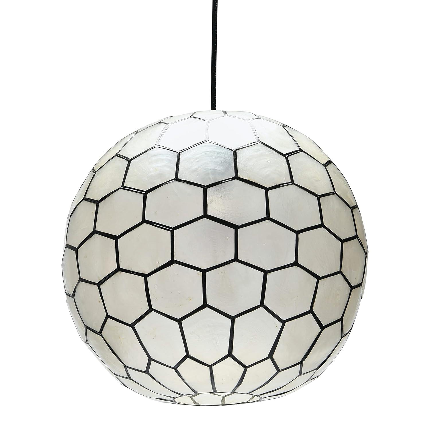 Storied Home 14"x13" Capiz Honeycomb Globe Pendant Light Capiz White Seashells Black: Artisan Crafted, ETL & UL Listed