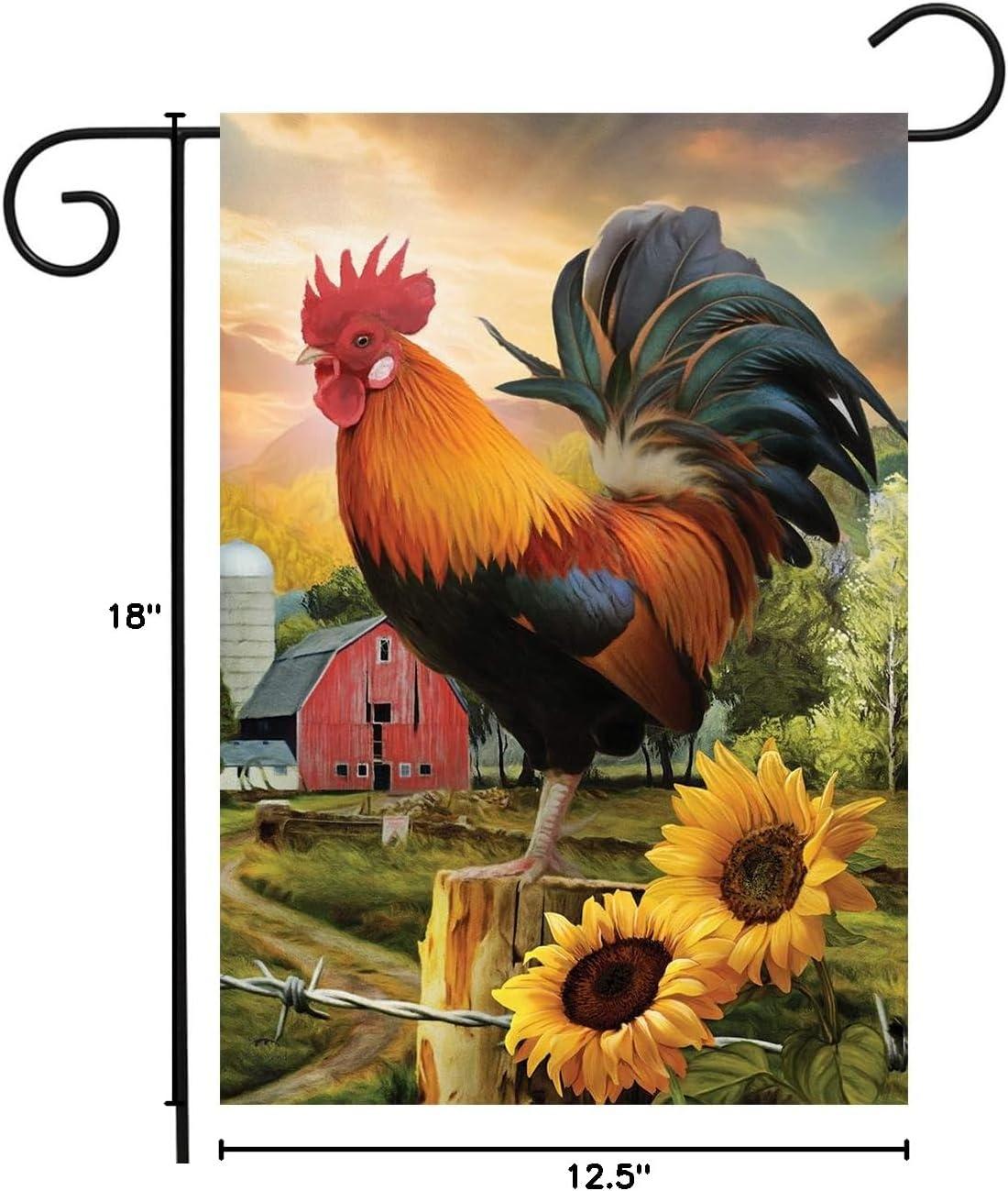 Fancy Rooster Summer Garden Flag Dawn Farm Barn 18" x 12.5" Briarwood Lane