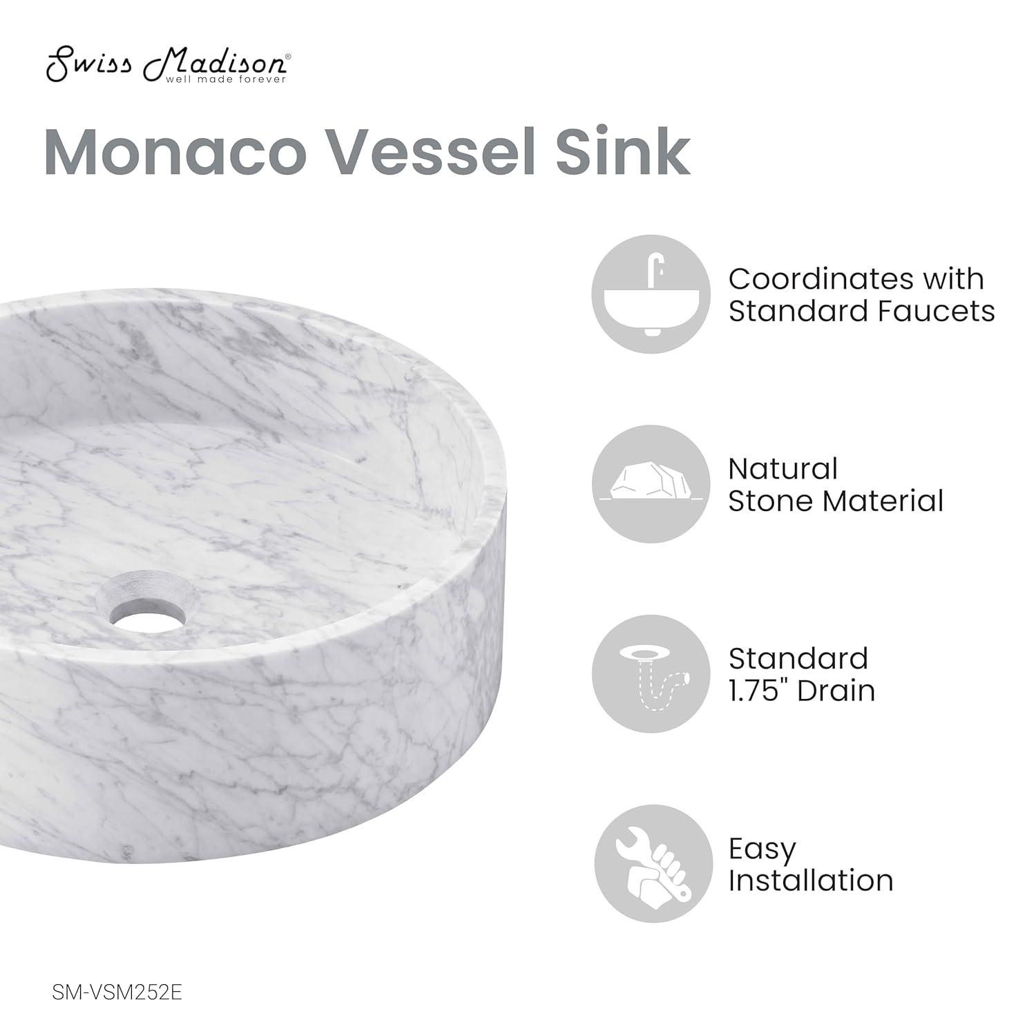 Monaco 17" Round Vessel Bathroom Sink in Marbled Grey