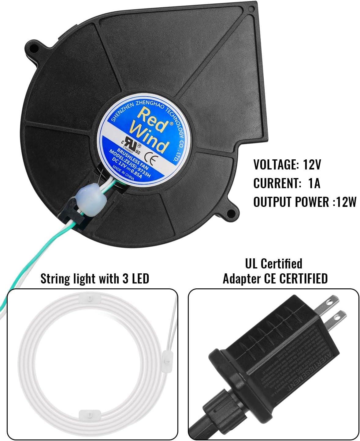 Air Blower for Inflatables Replacement Fan Blower Motor for Garden Yard Christmas Inflatable Decorations, Portable Fan Blower for Bouncy Castle, with 3 LEDs Lig & 1 12V/ 1.0A Adapter