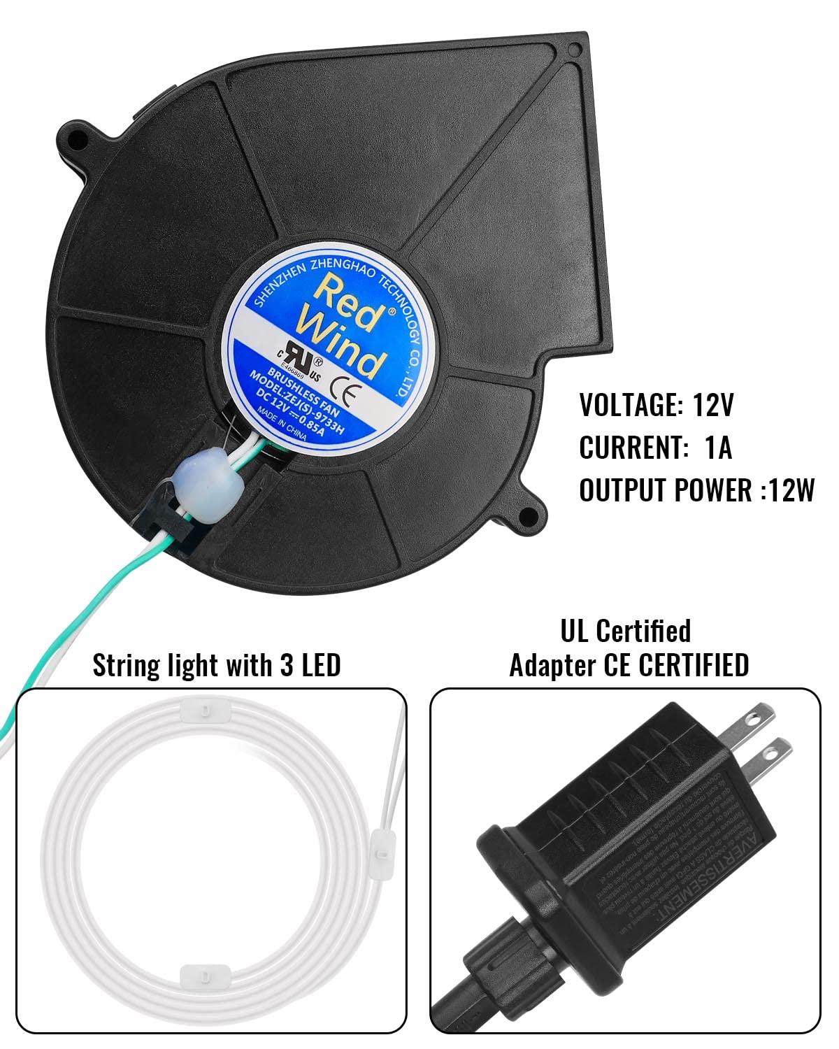 Air Blower for Inflatables Replacement Fan Blower Motor for Garden Yard Christmas Inflatable Decorations, Portable Fan Blower for Bouncy Castle, with 3 LEDs Lig & 1 12V/ 1.0A Adapter