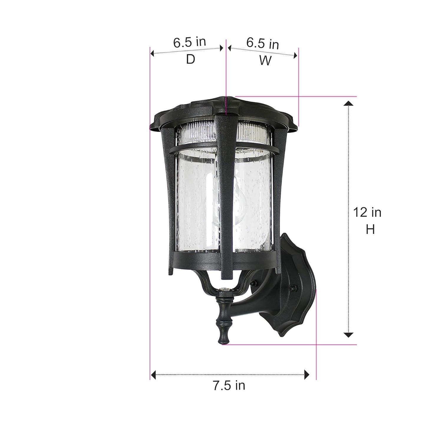 Eligia Black 1-Light 13" H Solar Powered Lantern Warm White Post Light with Pier and Wall