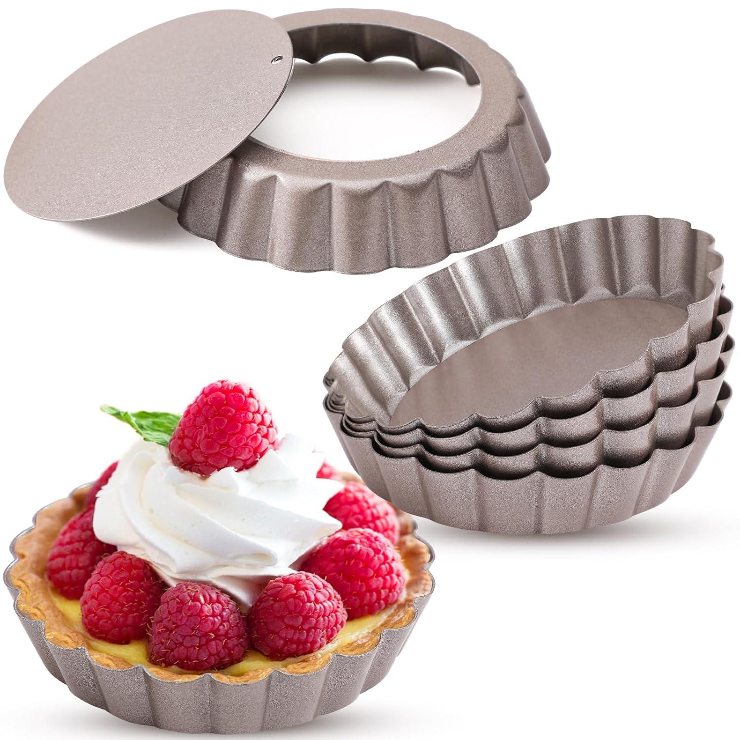 Webake 4 Inch Mini Tart Pan Set of 6, Non-Stick Small Tart Mold Quiche Pans with Removable Bottom Mini Tart Tins