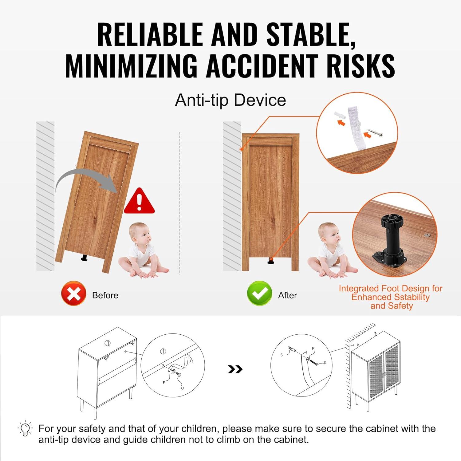 VEVOR Cabinet with 6 Doors 3 Drawers Adjustable Shelves Set of 3 Natural