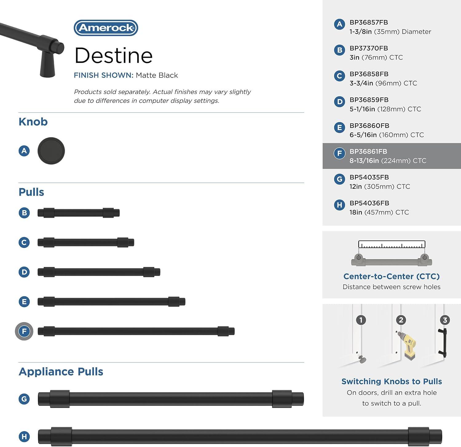 Amerock Destine 8-13/16 inch (224mm) Center-to-Center Matte Black Cabinet Pull